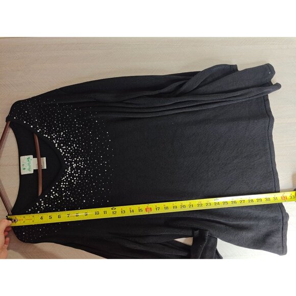 Vintage Quacker Factory Black V-Neck Long Sleeve Top Embellished Rhinestones 3X - Picture 7 of 7